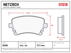 NETZSCH D1018 brake pad drawing, 17.7 mm thick
