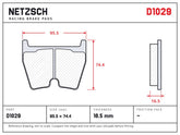 NETZSCH D1029 brake pad drawing, 16.5 mm thick