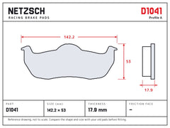 NETZSCH D1041 brake pad drawing, 17.9 mm thick