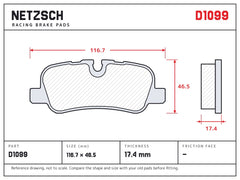 NETZSCH D1099 brake pad drawing, 17.4 mm thick