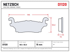 NETZSCH D1120 brake pad drawing, 15 mm thick
