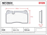 NETZSCH D1129 brake pad drawing, 15.9 mm thick