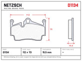 NETZSCH D1134 brake pad drawing, 15.5 mm thick