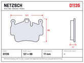 NETZSCH D1135 brake pad drawing, 17 mm thick