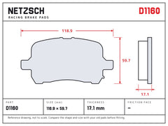 NETZSCH D1160 brake pad drawing, 17.1 mm thick