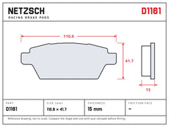 NETZSCH D1161 brake pad drawing, 15 mm thick