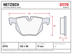 NETZSCH D1170 brake pad drawing, 17 mm thick