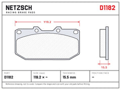 NETZSCH D1182 brake pad drawing, 15.5 mm thick