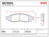 NETZSCH D1183 brake pad drawing, 17.6 mm thick