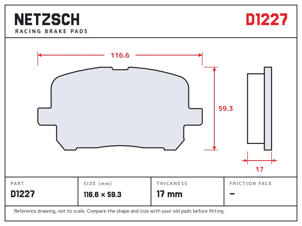 NETZSCH D1227 brake pad drawing, 17 mm thick