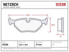 NETZSCH D1239 brake pad drawing, 17 mm thick