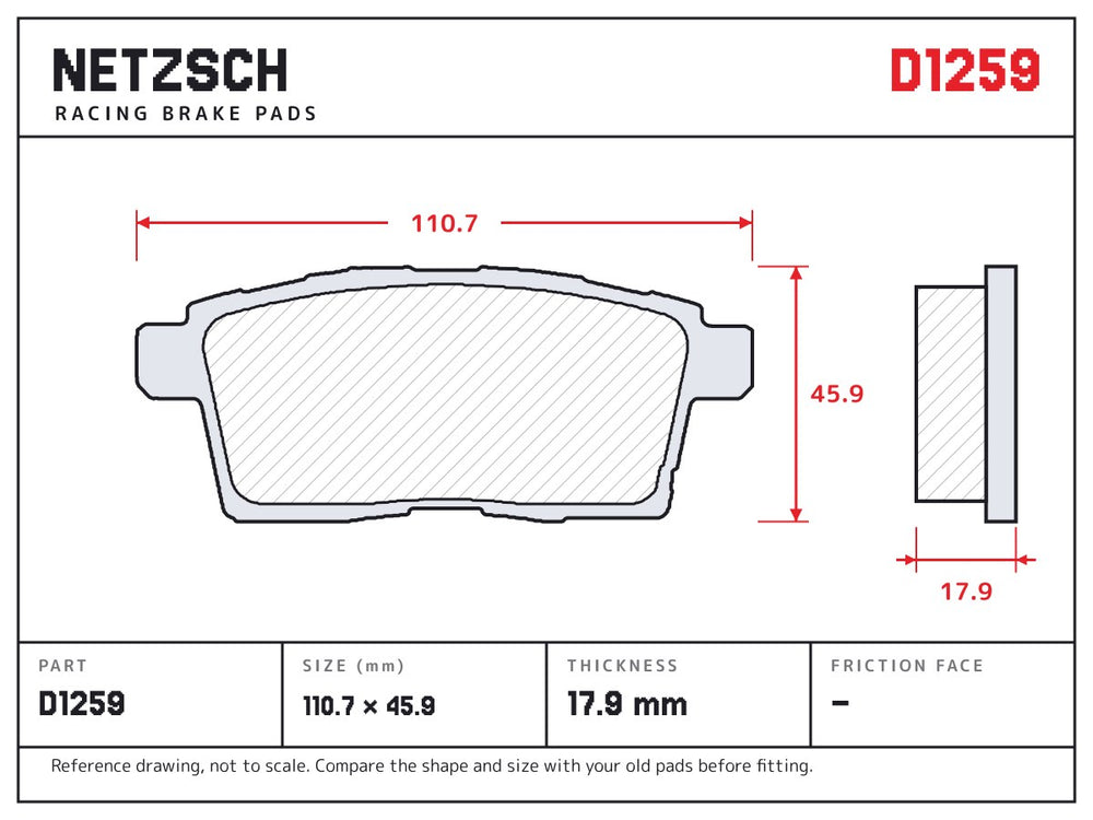 NETZSCH D1259 brake pad drawing, 17.9 mm thick