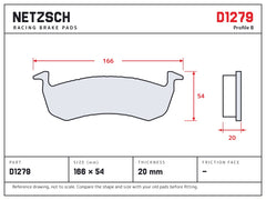 NETZSCH D1279 brake pad drawing, 20 mm thick