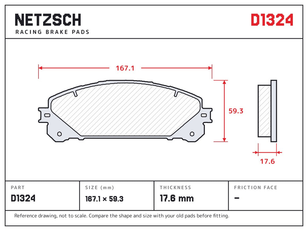 NETZSCH D1324 brake pad drawing, 17.6 mm thick