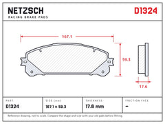 NETZSCH D1324 brake pad drawing, 17.6 mm thick