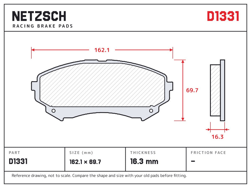 NETZSCH D1331 brake pad drawing, 16.3 mm thick