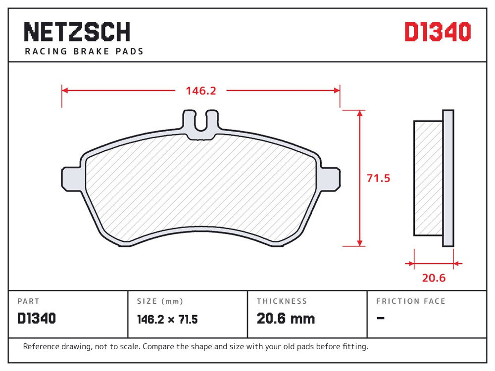 NETZSCH D1340 brake pad drawing, 20.6 mm thick