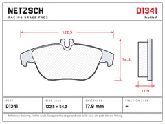 NETZSCH D1341 brake pad drawing, 17.9 mm thick