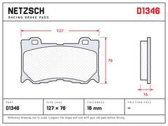 NETZSCH D1346 brake pad drawing, 16 mm thick