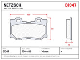NETZSCH D1347 brake pad drawing, 14 mm thick