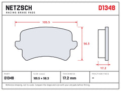 NETZSCH D1348 brake pad drawing, 17.2 mm thick