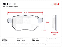 NETZSCH D1354 brake pad drawing, 14.4 mm thick