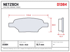NETZSCH D1364 brake pad drawing, 13.7 mm thick
