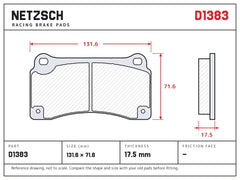 NETZSCH D1383 brake pad drawing, 17.5 mm thick