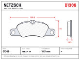 NETZSCH D1389 brake pad drawing, 18.5 mm thick