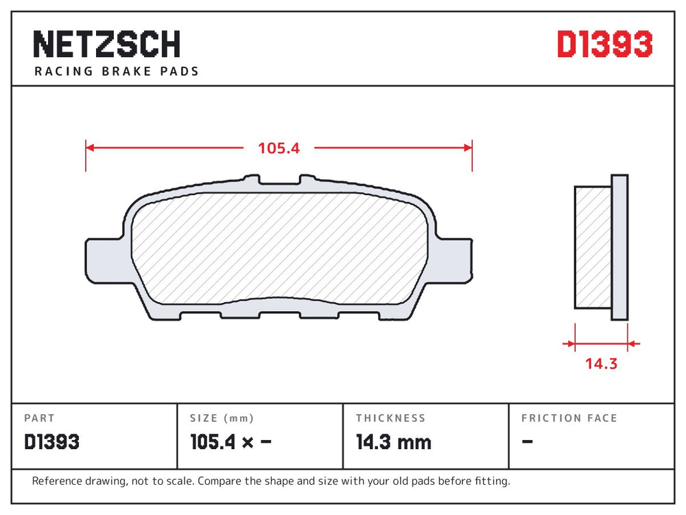 NETZSCH D1393 brake pad drawing, 14.3 mm thick