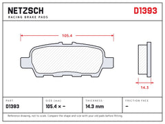 NETZSCH D1393 brake pad drawing, 14.3 mm thick