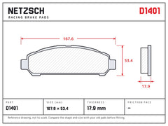 NETZSCH D1401 brake pad drawing, 17.9 mm thick