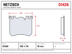 NETZSCH D1429 brake pad drawing, 19 mm thick