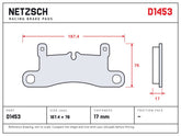 NETZSCH D1453 brake pad drawing, 17 mm thick