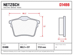 NETZSCH D1486 brake pad drawing, 17.8 mm thick