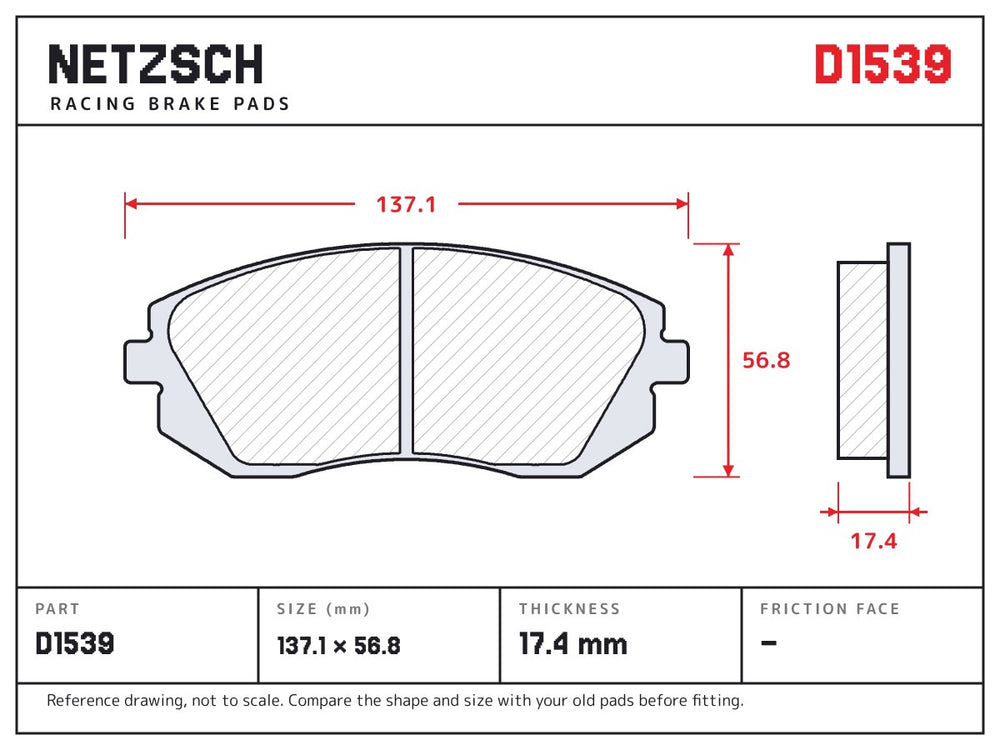 NETZSCH D1539 brake pad drawing, 17.4 mm thick