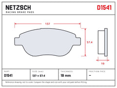 NETZSCH D1541 brake pad drawing, 19 mm thick