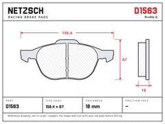 NETZSCH D1563 brake pad drawing, 18 mm thick