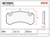 NETZSCH D1575 brake pad drawing, 16.6 mm thick