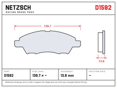 NETZSCH D1592 brake pad drawing, 13.8 mm thick