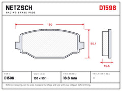 NETZSCH D1596 brake pad drawing, 16.6 mm thick