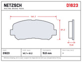 NETZSCH D1623 brake pad drawing, 15.8 mm thick