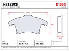 NETZSCH D1653 brake pad drawing, 18.3 mm thick
