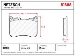 NETZSCH D1688 brake pad drawing, 17 mm thick