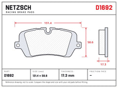 NETZSCH D1692 brake pad drawing, 17.3 mm thick