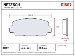 NETZSCH D1697 brake pad drawing, 16.9 mm thick