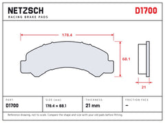 NETZSCH D1700 brake pad drawing, 21 mm thick