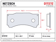 NETZSCH D1727Z brake pad drawing, 17 mm thick