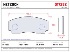 NETZSCH D1728Z brake pad drawing, 16.7 mm thick