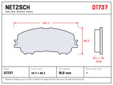 NETZSCH D1737 brake pad drawing, 16.8 mm thick